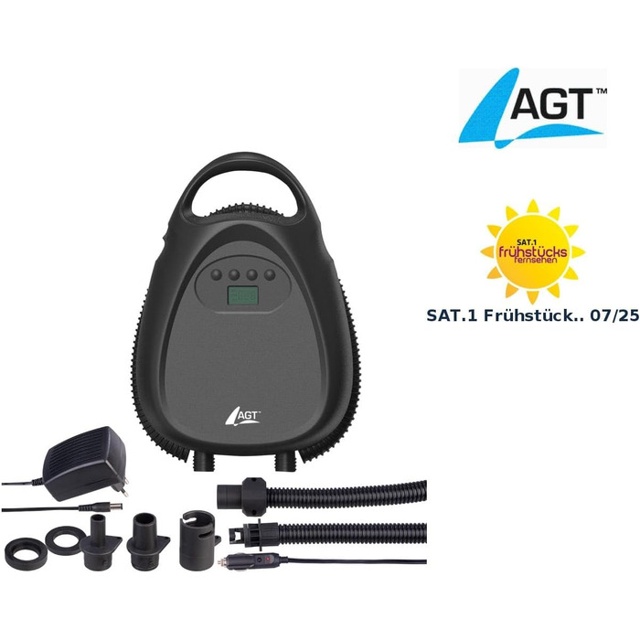 Електрична акумуляторна повітряна помпа для SUP-дошок AGT, 70 л/хв, 12 В, 1,38 бар/20 psi