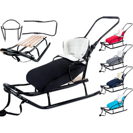 Металевий санний Oslo з підніжкою, ременями безпеки, ручкою для штовхання та мішком для ніг. Ідеальний для дітей та дорослих. Максимальне навантаження: 120 кг (чорний)