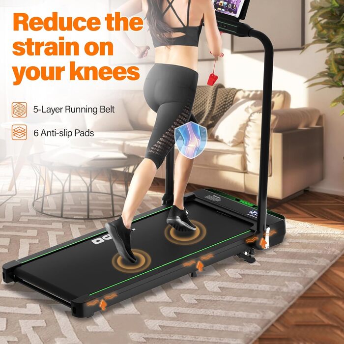 Біговий тренажер для дому з нахилом, Walking Pad 2.5HP, електричний складаний біговий тренажер 1-12 км/год, біговий стіл з пультом та додатком, LCD-дисплей, зелений