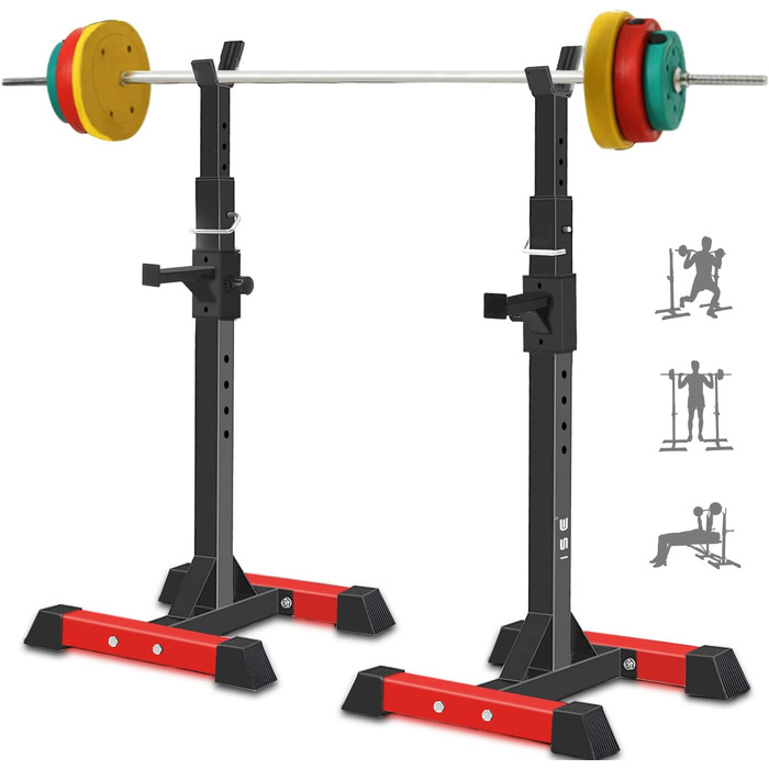 Стійка для штанги ISE Squat-Rack, 6 рівнів регулювання, 2 окремі стійки, сталева, до 200 кг, сертифікована EN 957