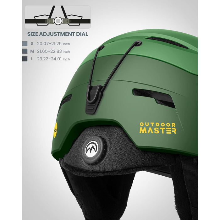 Лижний шолом OutdoorMaster ELK MIPS для сноуборду та гірських лиж, захисний, для чоловіків, жінок та підлітків, колір лісовий зелений, розмір L