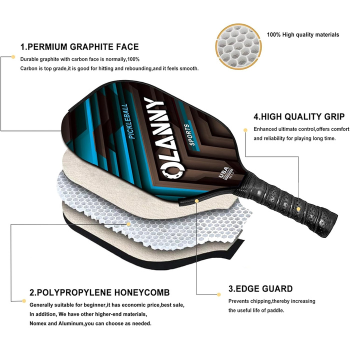 Набір для піклболу Graphit Pickleball: преміум ракетки з покриттям з ракетно-волоконного матеріалу та ячеистим серцем з полімеру. Включає ракетки, м'ячі, запасний м'який хват та сумку. Ракетки з тканини Twill, 4 шт.