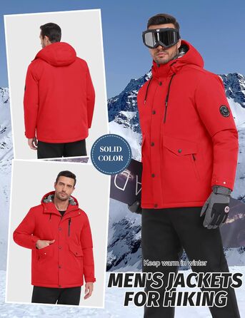 Водонепроникна зимова куртка Voqeen для чоловіків, тепла сноуборд куртка з капюшоном, вітрозахисна Outdoor куртка з термо функцією, Softshell Windbreaker для туризму, червона, XL