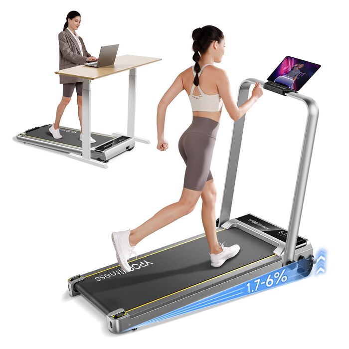 Лягувальне бігове полотно YPOO з регулюванням нахилу, 140 кг, тихе для дому/офісу, швидкість 0.8-8 км/год, з LED-дисплеєм, пультом та APP