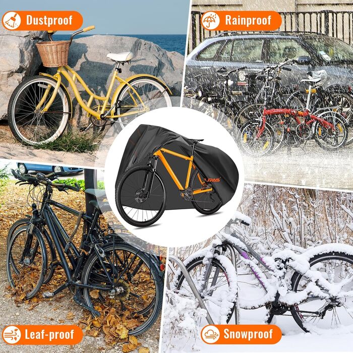 Водонепроникний чохол для велосипеда 210D Oxford, 200 x 110 x 70 cm, чорний. Захист від дощу, пилу та сонця. З отвором для замка та сумкою.