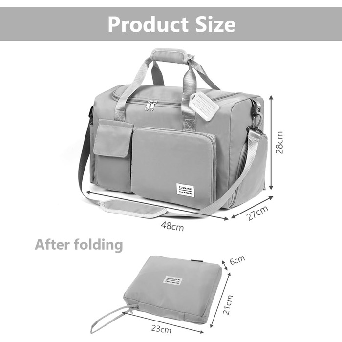 Складана дорожня сумка Flintronic 36L, водонепроникна спортивна сумка для подорожей, велика сумка для чоловіків і жінок, з біркою для багажу, сіра