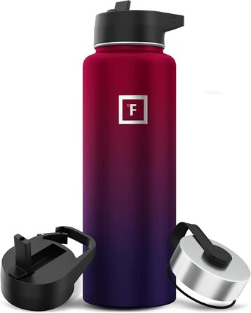 Термос-пляшка Iron Flask 1180 мл з 3 кришками, вакуумна, нержавіюча сталь, подвійні стінки, термочашка