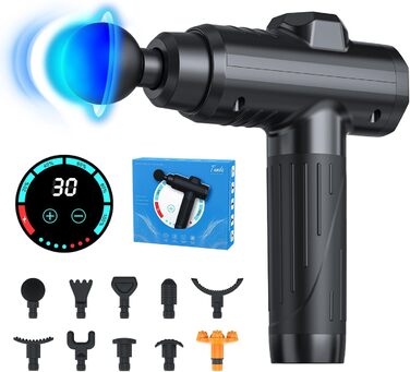 Масажер для м'язів: пістолет для масажу з 10 насадками, 30 швидкостей та LCD-екраном для розслаблення тіла, спини та плечей