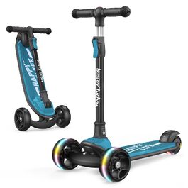 Дитячий трюковий самокат Besrey з великими колесами, світлодіодними ліхтарями та регульованою висотою для дітей 3-8 років, темно-зелений