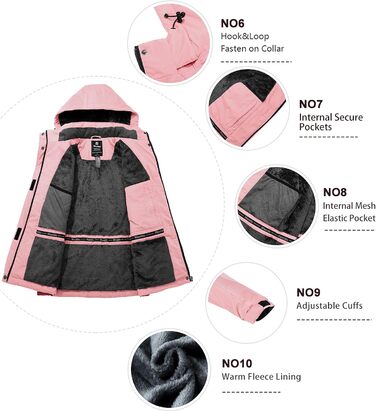 Жіноча зимова куртка Wantdo для катання на лижах та сноуборді з флісовою підкладкою, рожевого кольору (XL)