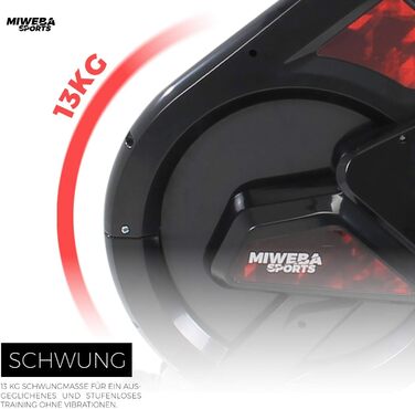 Велотренажер Miweba Sports MS300 для дому, 13 кг маховик, до 100 кг, амортизатор, тримач для планшета, транспортні ролики, регулювання, ергометр, спін-байк чорний