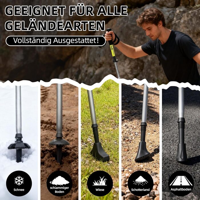 Складні трекінгові палиці | Телескопічні палиці для ходьби | Палиці для Nordic Walking та гірських походів | Алюміній, 115-135 см