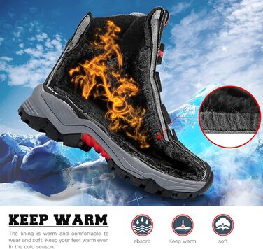 Дитячі зимові черевики ASHION: теплі, водонепроникні, для сноубордингу та трекінгу, розмір 32 EU, чорно-червоні