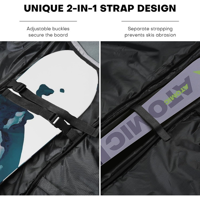 Чохол для сноуборду з повним захистом, водонепроникний, 160 см, міцний поліестер 900D, для сноуборду, лиж, палиць, шолома, взуття. Підходить для перевезення літаком.