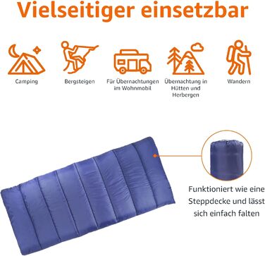 Спальний мішок Amazon Basics 4 сезони, для холодної та теплої погоди, для кемпінгу та піших прогулянок, прямокутний, блакитний