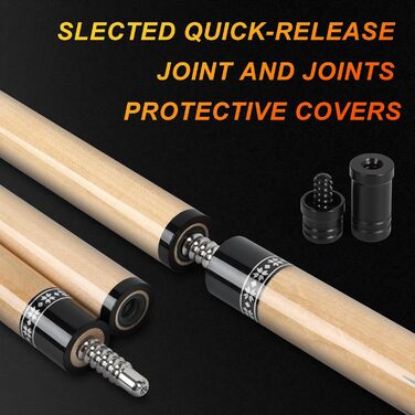 AKLOT Більярдний кий професійний з телескопічним подовженням, канадська береза, кейс, 147 см, 538-595 г (срібний, 567 г)