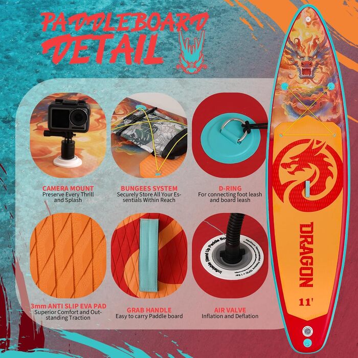 SUP дошка FEATH-R-LITE надувна з насосом, рюкзаком та лішем для дорослих