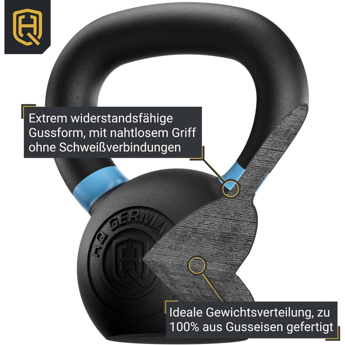 Гиря HQ Germany® Powdercoat, суцільнолита, 2-32 кг, стартовий набір, допуск ваги ±2%
