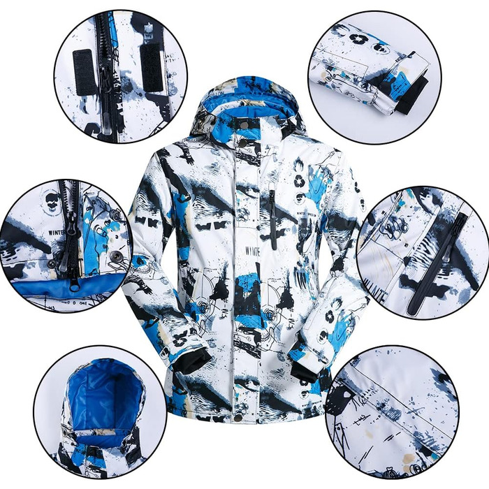 Чоловічий комплект гірськолижний: куртка та штани (сніговий комбінезон) - водонепроникний, вітронепроникний, з капюшоном, синій + синій, XXL