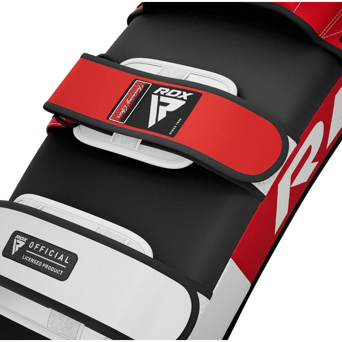 Шлагбафер RDX для бойових мистецтв, вигнутий захист для ударів ногами, кикбоксинг, муай-тай, шкіряне боксерське подушечка RDX, MMA, тайські подушечки, боксерські подушечки (1 шт.), універсальний розмір, червоний