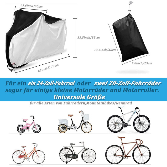 Водонепроникний чохол для велосипеда на 2 велосипеди, 210D Oxford, захист від сонця та дощу, 170x60x85 см