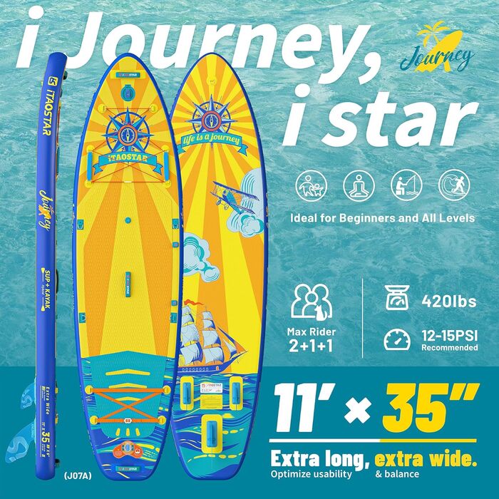 iTAOSTAR Надувна SUP-дошка 86/89 см, екстраширока, для початківців, з комплектом аксесуарів, універсальна для йоги та серфінгу