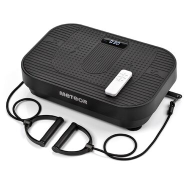 Віброплатформа Meteor для фітнесу вдома: 120 рівнів інтенсивності, 5 програм, 3 зони тренувань, пульт, гумові стрічки, до 160 кг