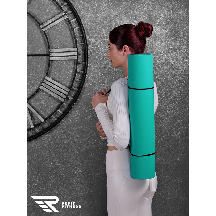 Килимок для йоги GeckoGrip Perfect-Fit 190x60x0.6 см TPE Sensi-Plus: Нековзний, екологічний, з ременем - для гімнастики та спорту (бірюзовий/ліловий)