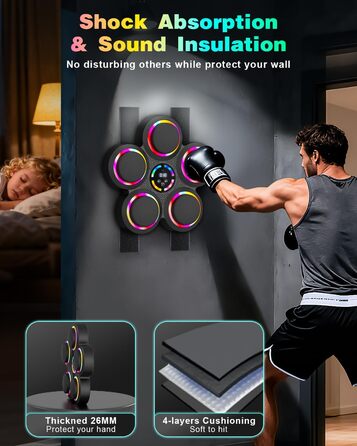 Музична бокс-машина з LED-підсвіткою та Bluetooth, 9 режимів швидкості та лічильник ударів, для дорослих та дітей, 5 ударних подушок