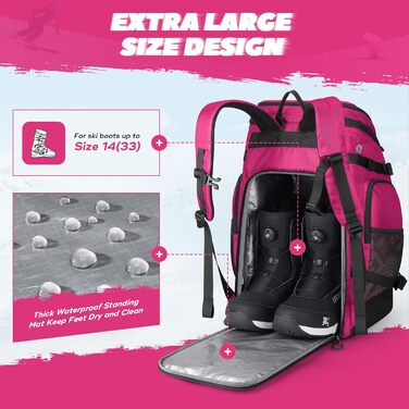 Чохол для лижних черевиків Maelstrom 55 л, великий туристичний рюкзак для чоловіків та жінок, водонепроникний мішок для сноубордичних черевиків та аксесуарів (Рожевий)