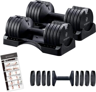 Регульовані гантелі BYZOOM FITNESS 2x5 кг, компактні для дому, 5-в-1, для силових і функціональних тренувань, для початківців