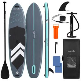 SUP дошка SereneLife надувна, широка 89 см, до 200 кг, для сім'ї та собак – комплект (весло, насос, рюкзак), чорна