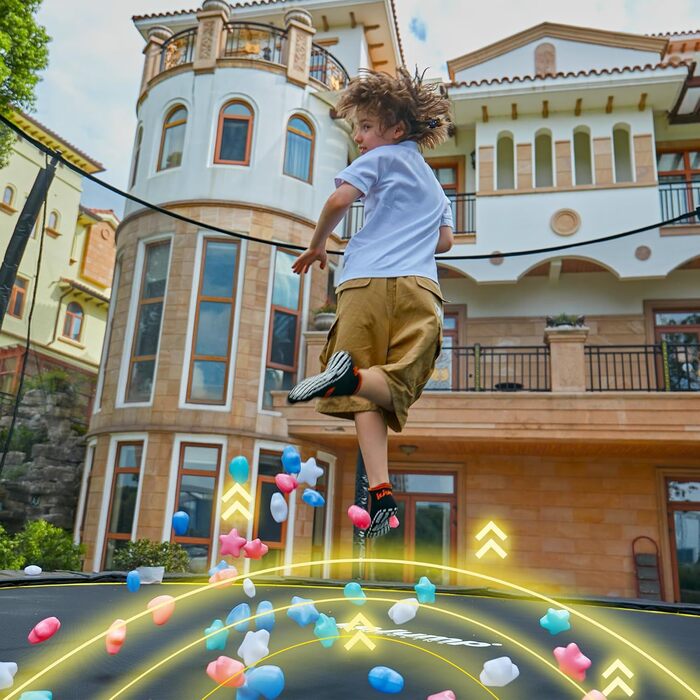 Трамплін LeJump 366 см / 305 см для саду та фітнесу з захисним оградою та сіткою, для дітей та дорослих, чорний