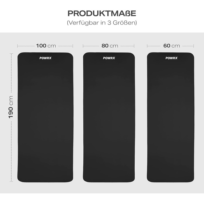 Килимок для йоги, гімнастики та пілатесу POWRX - чорний, 190 x 100 x 1.5 см, з чохлом та інструкцією