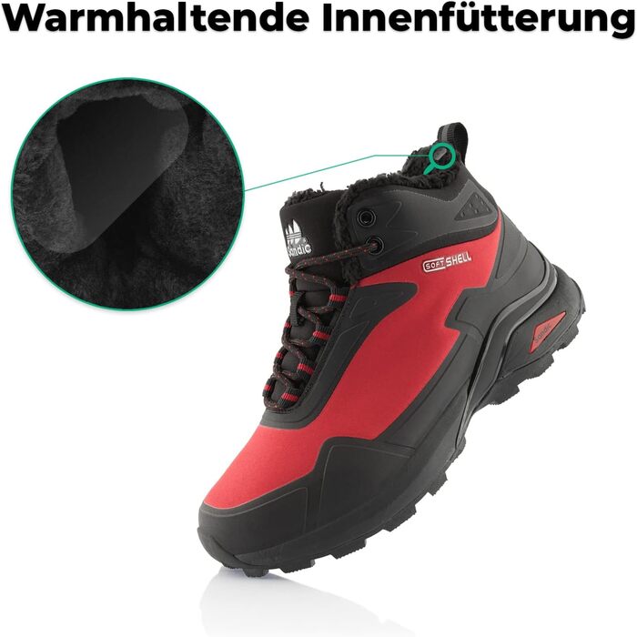 Черевики для трекінгу жіночі/чоловічі, теплі, для піших прогулянок, чорні/зелені (45 EU, чорні/червоні)