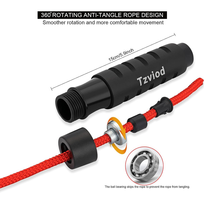 Стрибковий скакалка Tzviod зі сферичними підшипниками, регульована довжина, неслизька ручка з ABS-пластику, для домашніх тренувань, схуднення та боксу - фітнес для дорослих