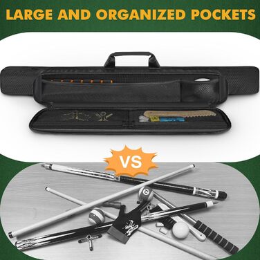 Чохол для більярдного кия (1/2) з ручкою та ремінцем, чорний. М'який футляр для кия з підсумком на блискавці, підходить для жінок та чоловіків.