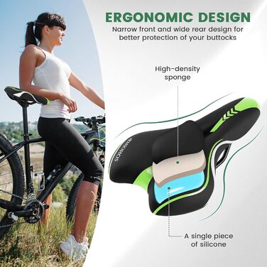 Велосипедне сідло ENJOHOS для чоловіків та жінок: комфортне, водонепроникне, з PU покриттям та ключем. Підходить для MTB, трекінгу, туризму та шосе. Зелений колір.