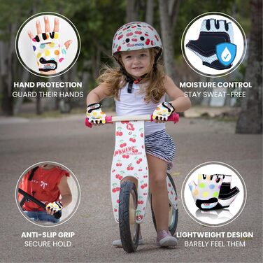 Дитячі велосипедні рукавички без пальців KIDDIMOTO для хлопчиків та дівчаток, розмір M (4-8 років), пастельні крапки