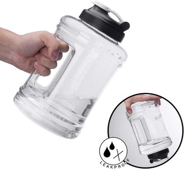 Спортивна пляшка для води Vennerli 2,5 л з мірною шкалою та ручкою, витокозахисна, чорна, прозора