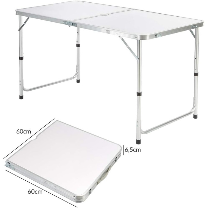 Складний стіл Campingtisch CASARIA® 120x60 см, білий, з регулюванням висоти, для 4 осіб, водостійкий, для кемпінгу та саду