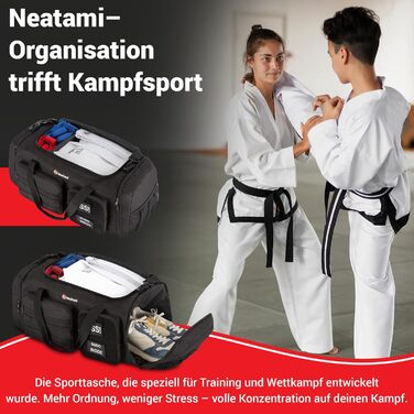 Спортивна сумка для бойових мистецтв 50L чорна для дзюдо, джиу-джитсу, карате з окремими відділеннями та відділенням для взуття