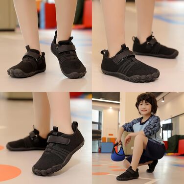 MIFAWA дитячі шкарпетки-кросівки (барфут) для хлопчиків та дівчаток, широка передня частина, Zero-Drop, аквашузи, плавальні тапки, розмір 26-37, чорний