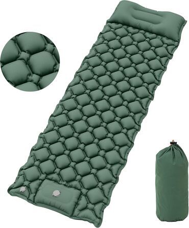 Килимок для кемпінгу YITAHOME самонадувний, ультралегкий, з вбудованим насосом та подушкою. Килимок для відпочинку на природі, подорожей та кемпінгу (зелений)