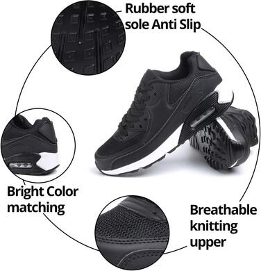 Кросівки для бігу Hitmars для чоловіків та жінок. З шнурівкою, повітряною подушкою, антиковзаючою підошвою, легкі, комфортні. Розміри EU36-EU47 (42 EU, чорно-білі)