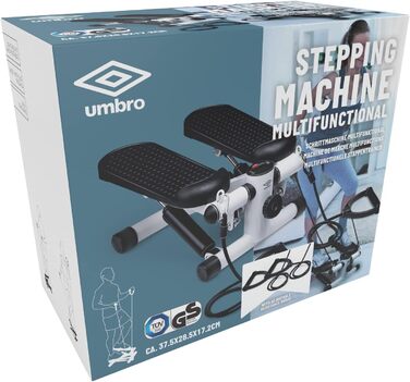 Міні-степпер Umbro Stepper для рук і ніг, фітнес-тренажер для дому з комп'ютером і еспандерами, макс. 100 кг, педалі 10×32 см, чорний/білий