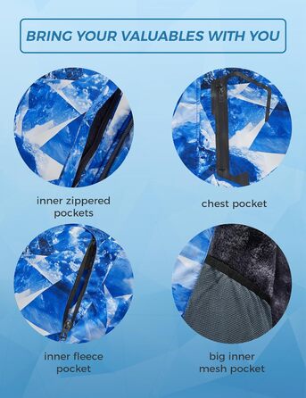 Чоловіча гірськолижна куртка Wantdo з флісовою підкладкою, водонепроникна та дихаюча, блакитна з гірським малюнком