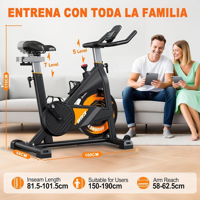 Велотренажер з Bluetooth: велотренажер з магнітним опором, фітнес-велосипед для дому з LCD-дисплеєм, вантажопідйомність 160 кг (Помаранчевий)