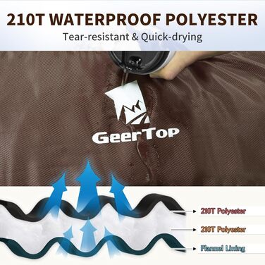 Сплячий мішок GEERTOP XXL 4 сезони, фланель, 220x100 см, для дорослих, кемпінг, подорожі, туризм (колір: коричневий)