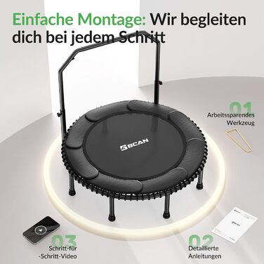 Міні-батут BCAN для дорослих, 102/122 см, до 204/250 кг, з бунжеєвими тросами, регульованою ручкою, стабільний, тихий, для дому та вулиці, тренування всього тіла, релаксація, зелений (122см, 122см-чорний з м'якою обшивкою)